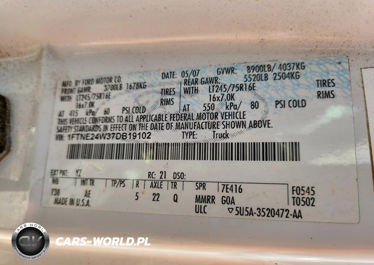 2007 Ford Econoline E250 Van VIN:1FTNE24W37DB19102 - 13