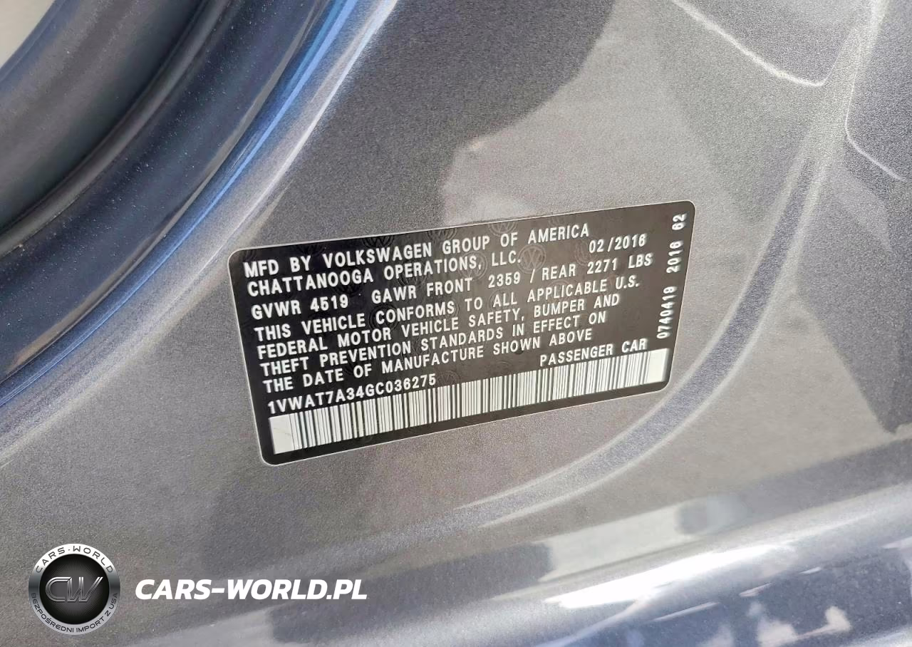 2016 Volkswagen Passat S VIN:1VWAT7A34GC036275 - 13