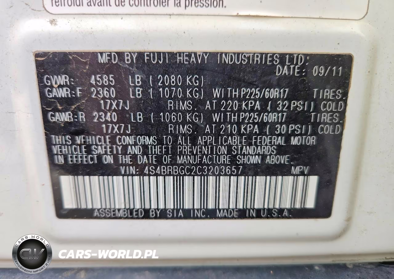 2012 Subaru Outback 2.5I Premium VIN:4S4BRBGC2C3203657 - 13