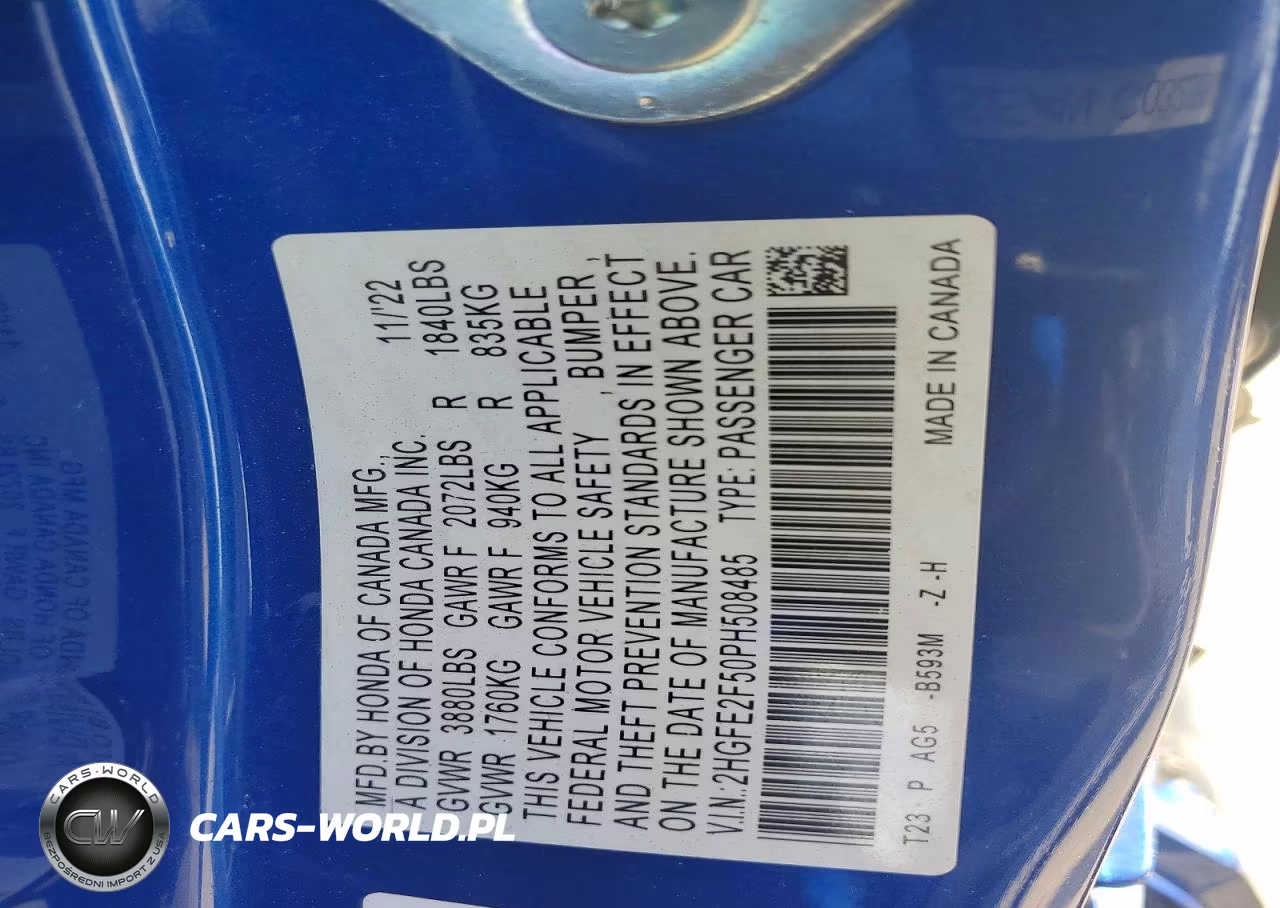 2023 Honda Civic Sport VIN:2HGFE2F50PH508485 - 12