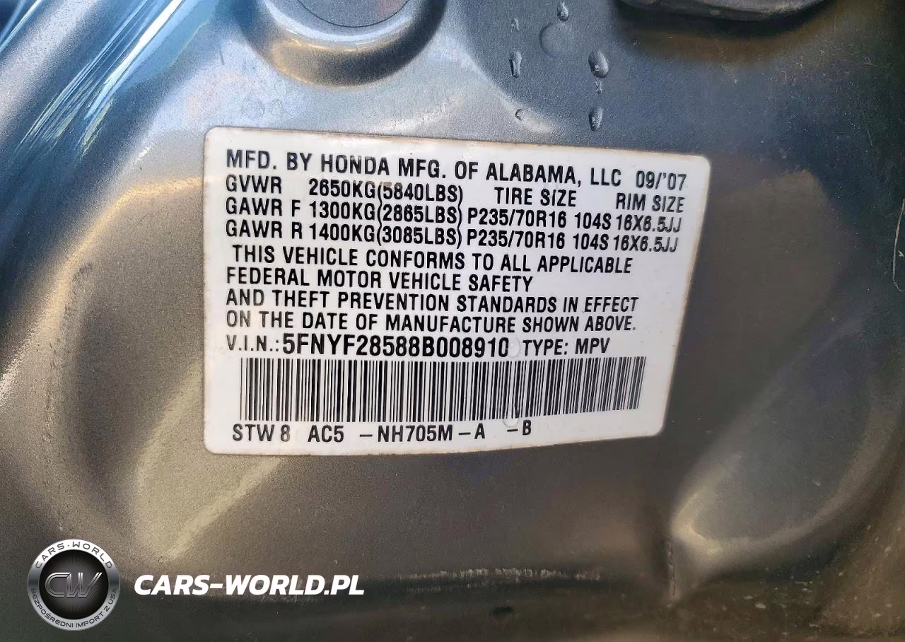 2008 Honda Pilot Exl VIN:5FNYF28588B008910 - 13