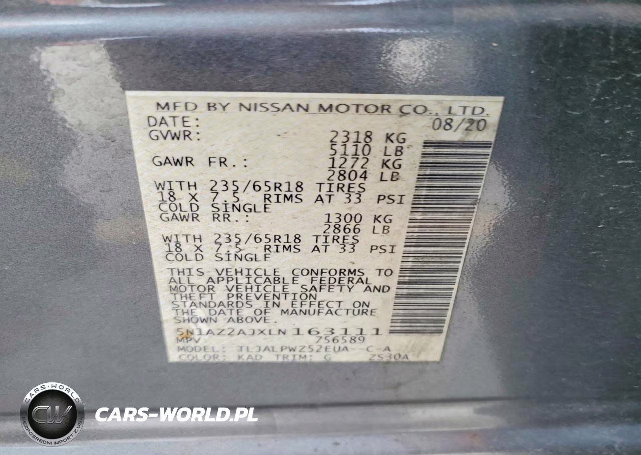 2020 Nissan Murano S VIN:5N1AZ2AJXLN163111 - 12