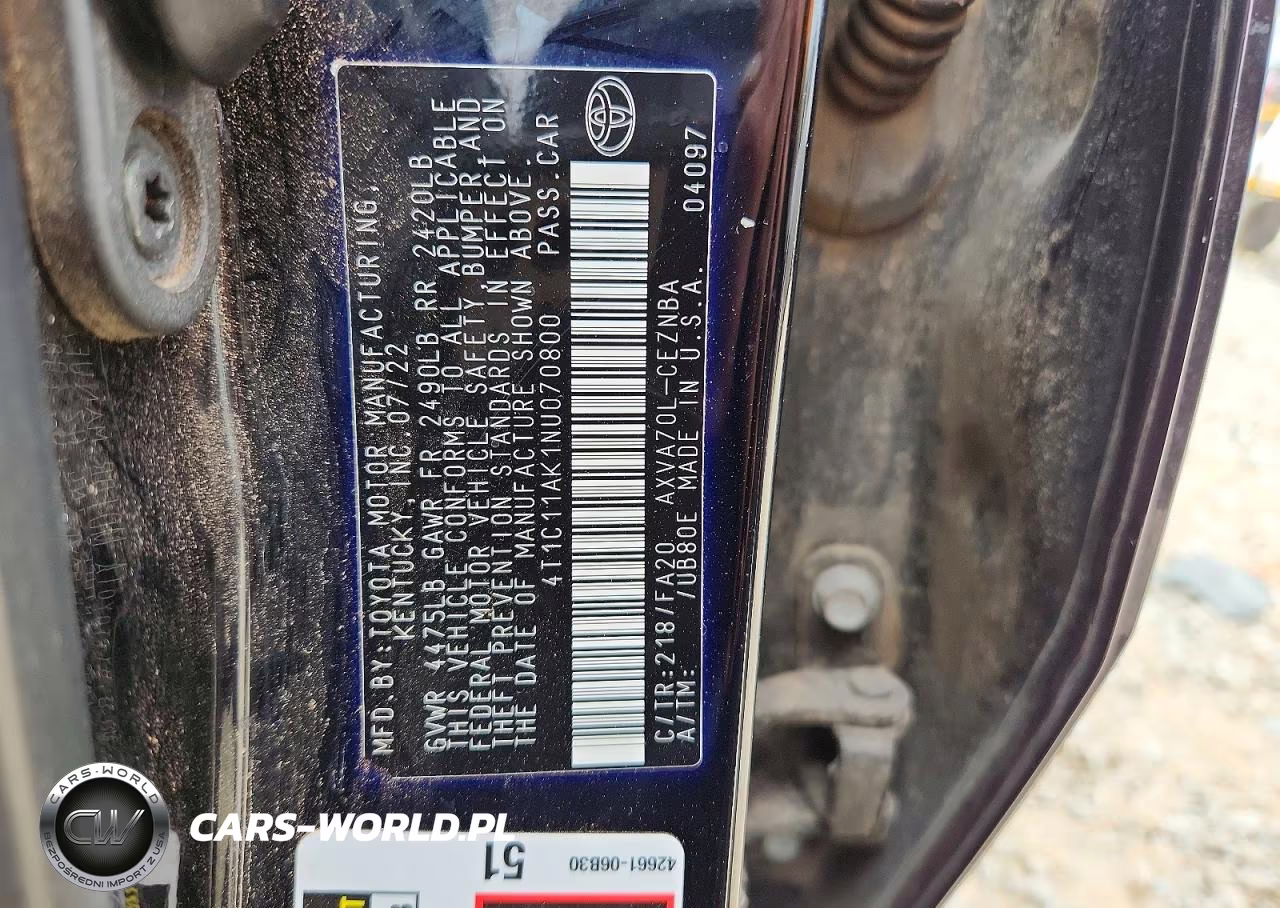 2022 Toyota Camry Le VIN:4T1C11AK1NU070800 - 12