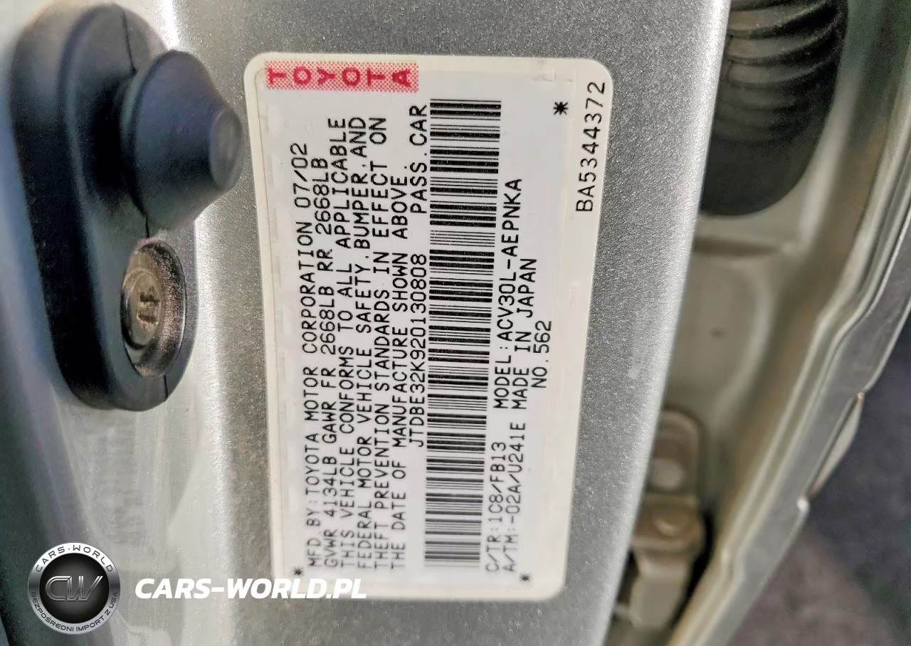 2002 Toyota Camry VIN:JTDBE32K920130808 - 12