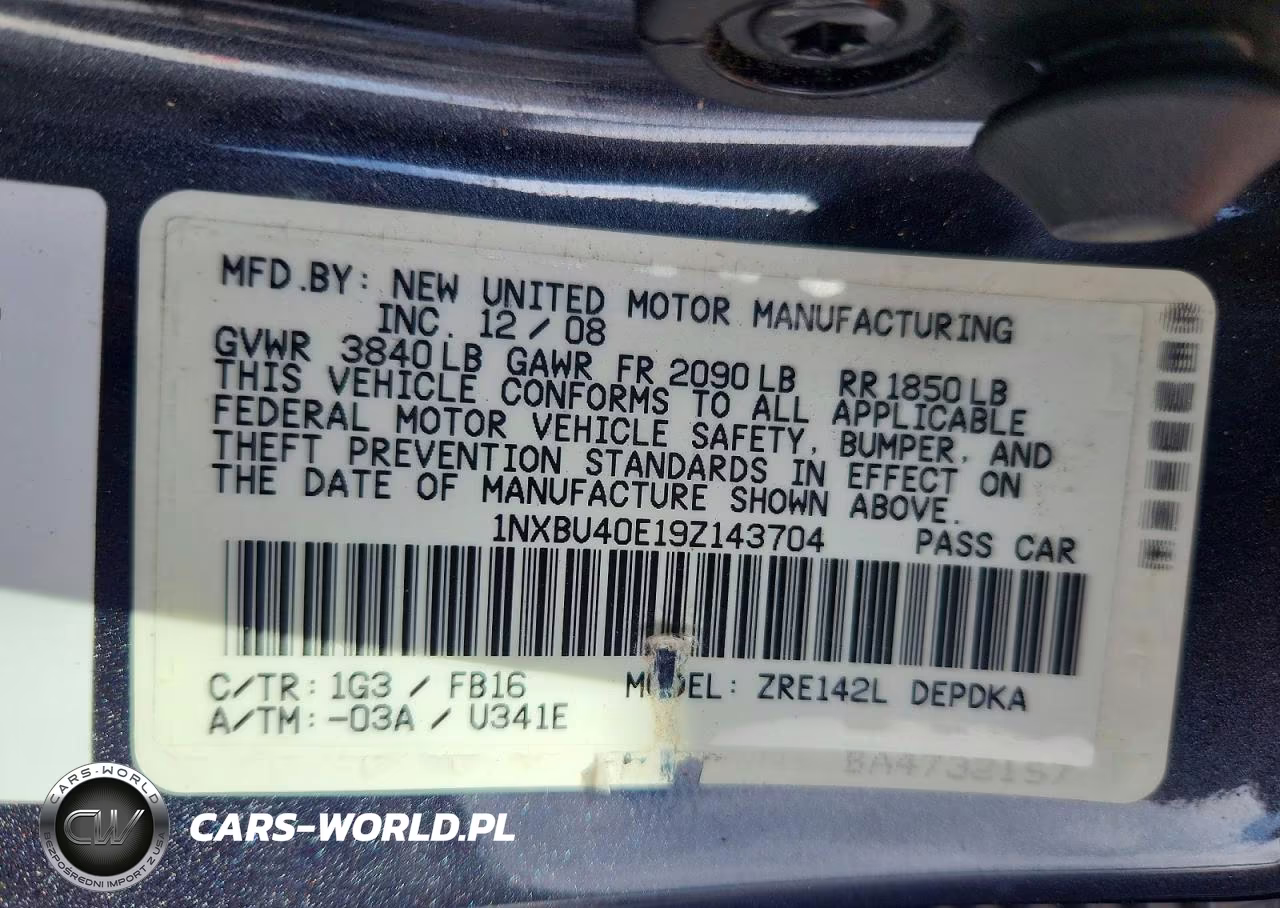 2009 Toyota Corolla Le VIN:1NXBU40E19Z143704 - 12