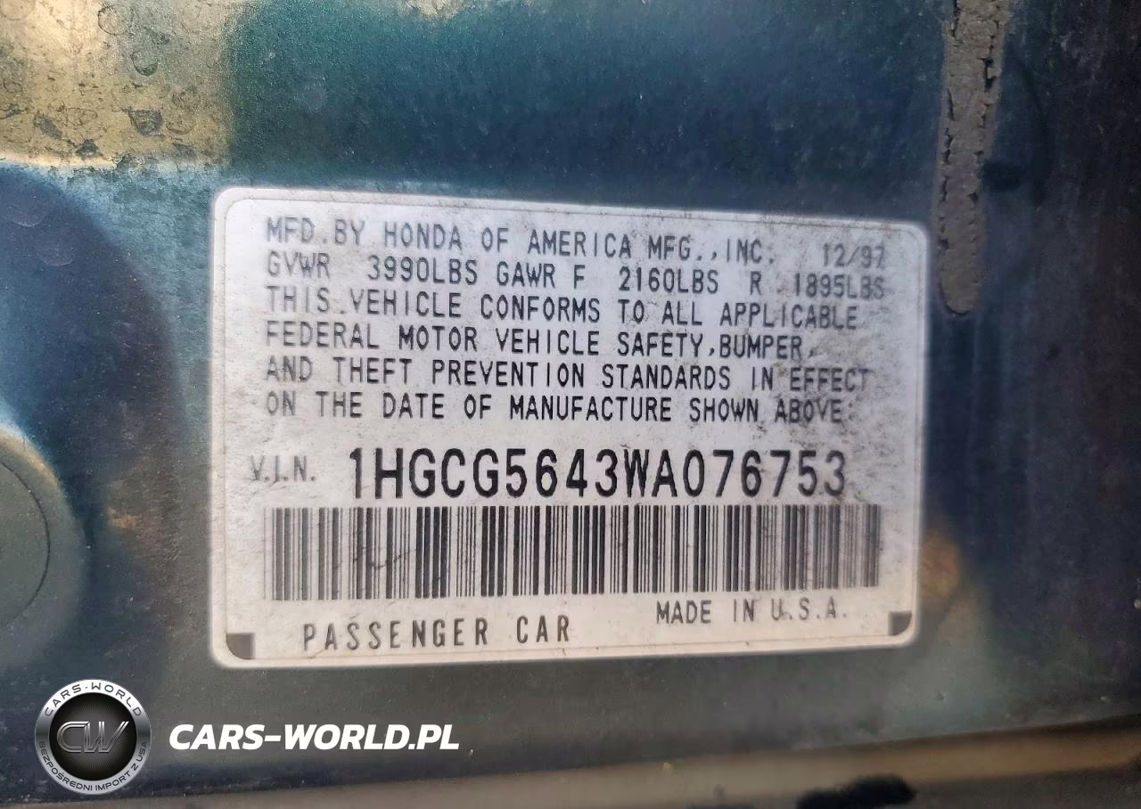 1998 Honda Accord Lx VIN:1HGCG5643WA076753 - 12