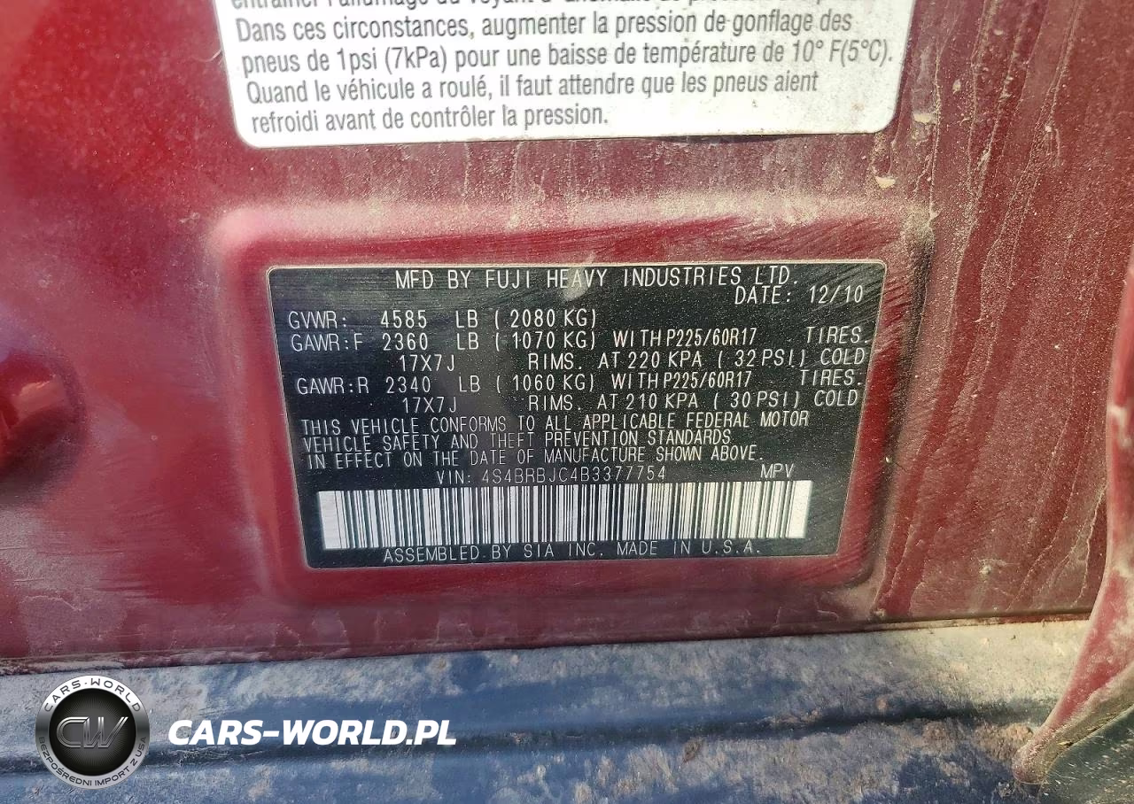 2011 Subaru Outback 2.5I Limited VIN:4S4BRBJC4B3377754 - 12
