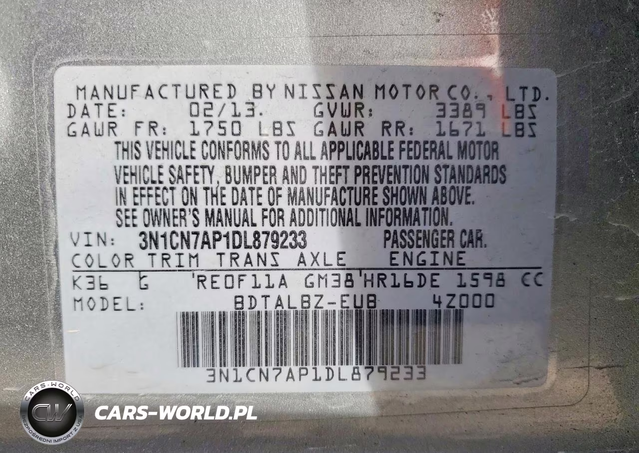 2013 Nissan Versa 1.6 S VIN:3N1CN7AP1DL879233 - 12