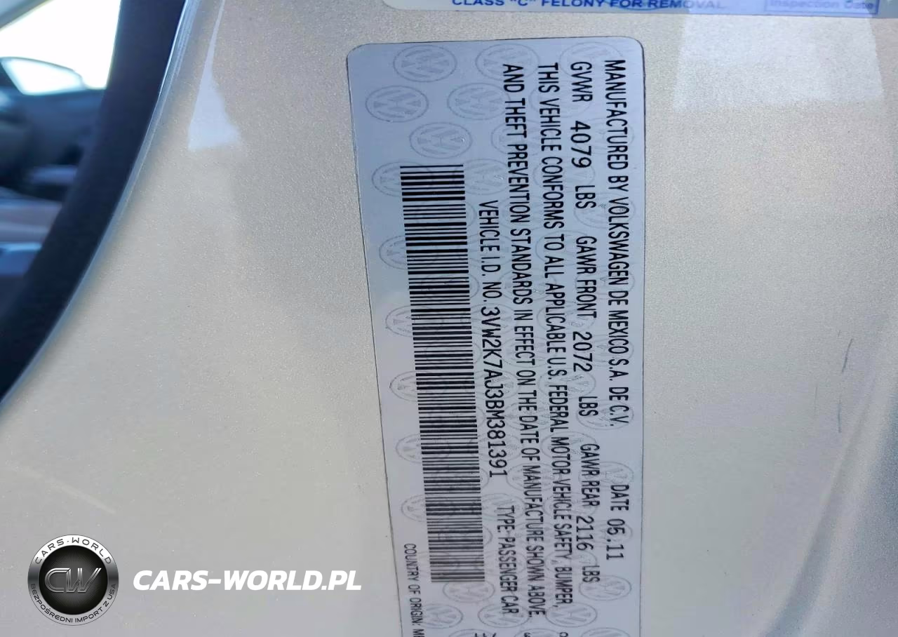 2011 Volkswagen Jetta Base VIN:3VW2K7AJ3BM381391 - 12