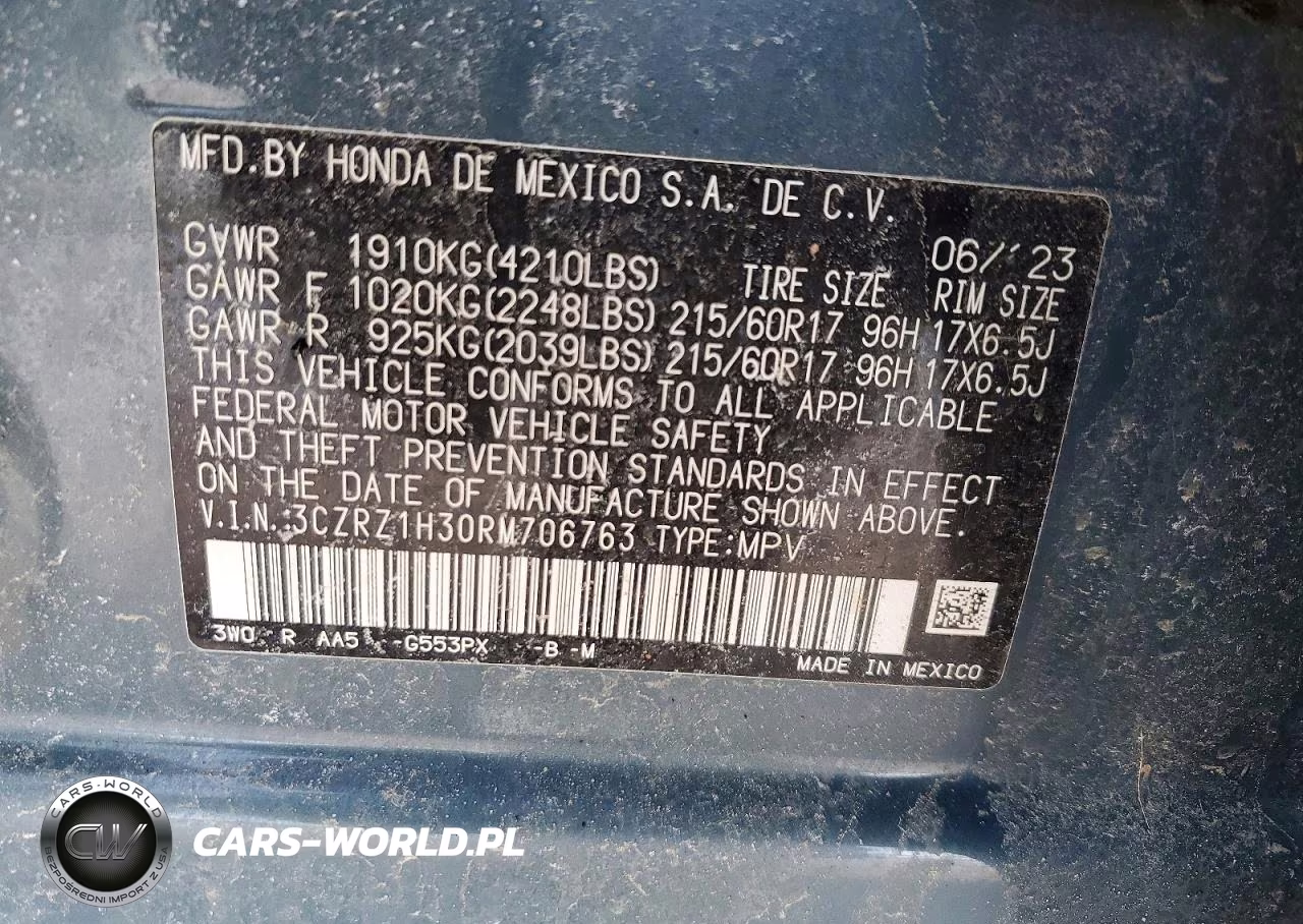 2024 Honda Hr-V Lx VIN:3CZRZ1H30RM706763 - 14