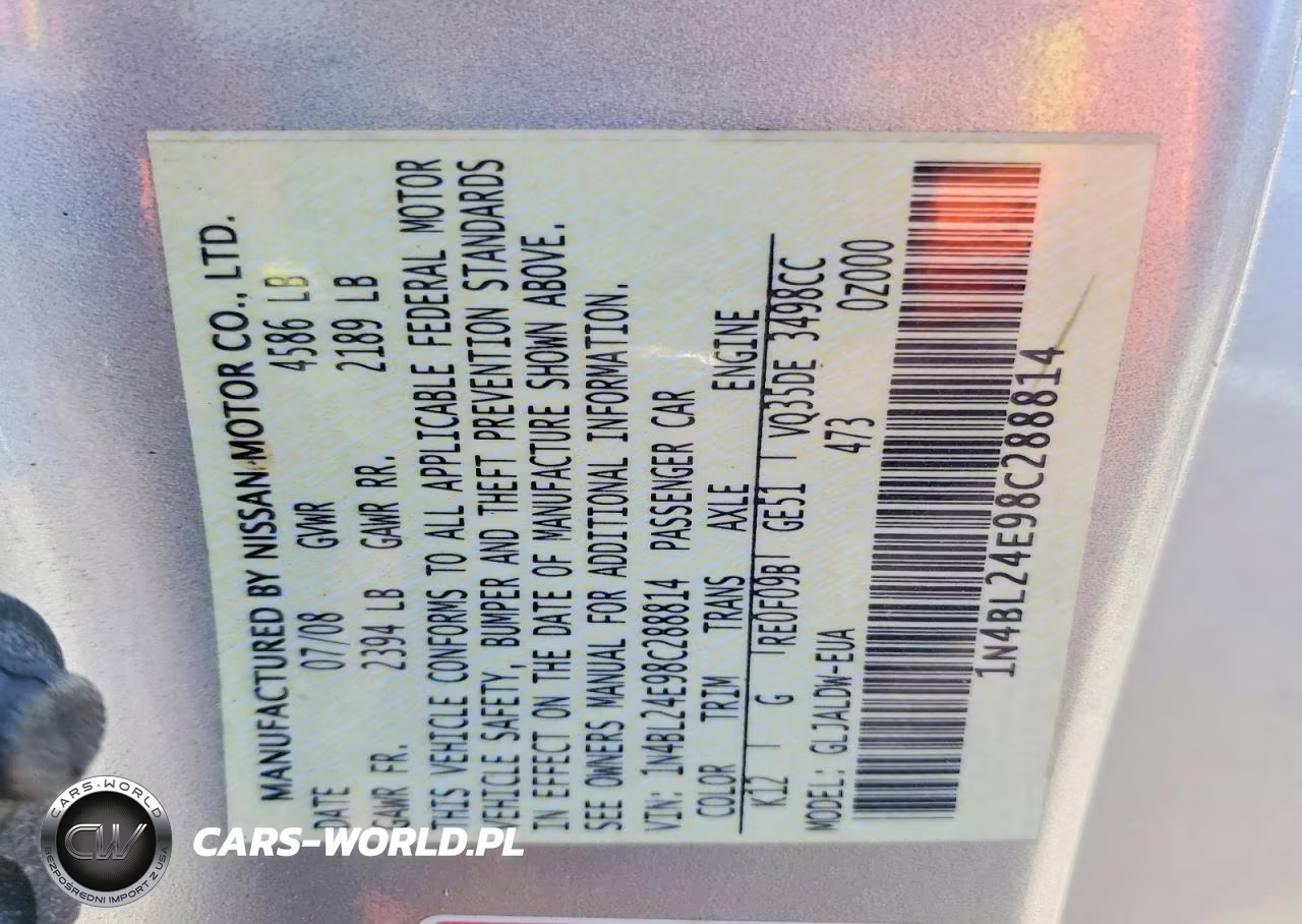 2008 Nissan Altima 3.5 Se VIN:1N4BL24E98C288814 - 12