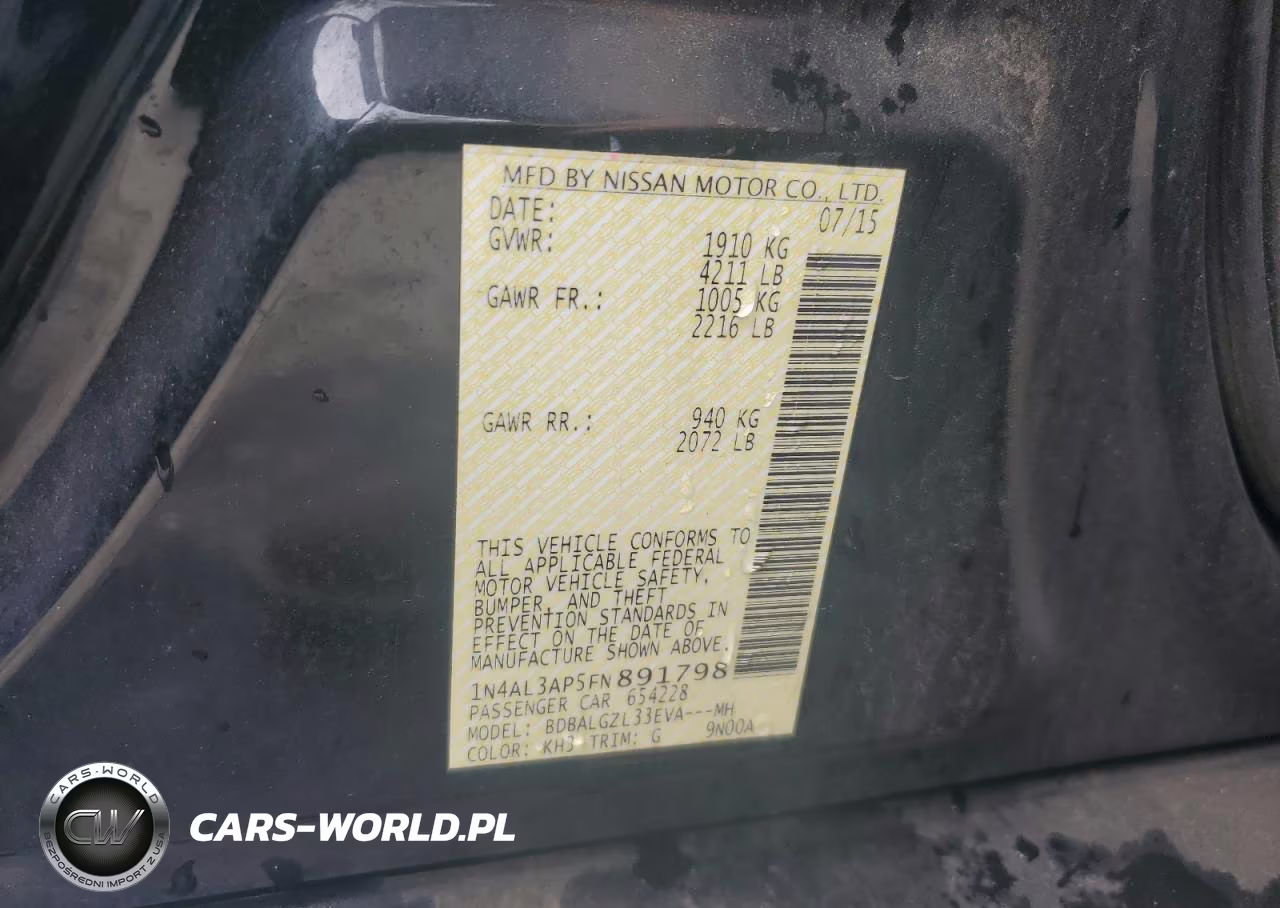 2015 Nissan Altima 2.5 VIN:1N4AL3AP5FN891798 - 12