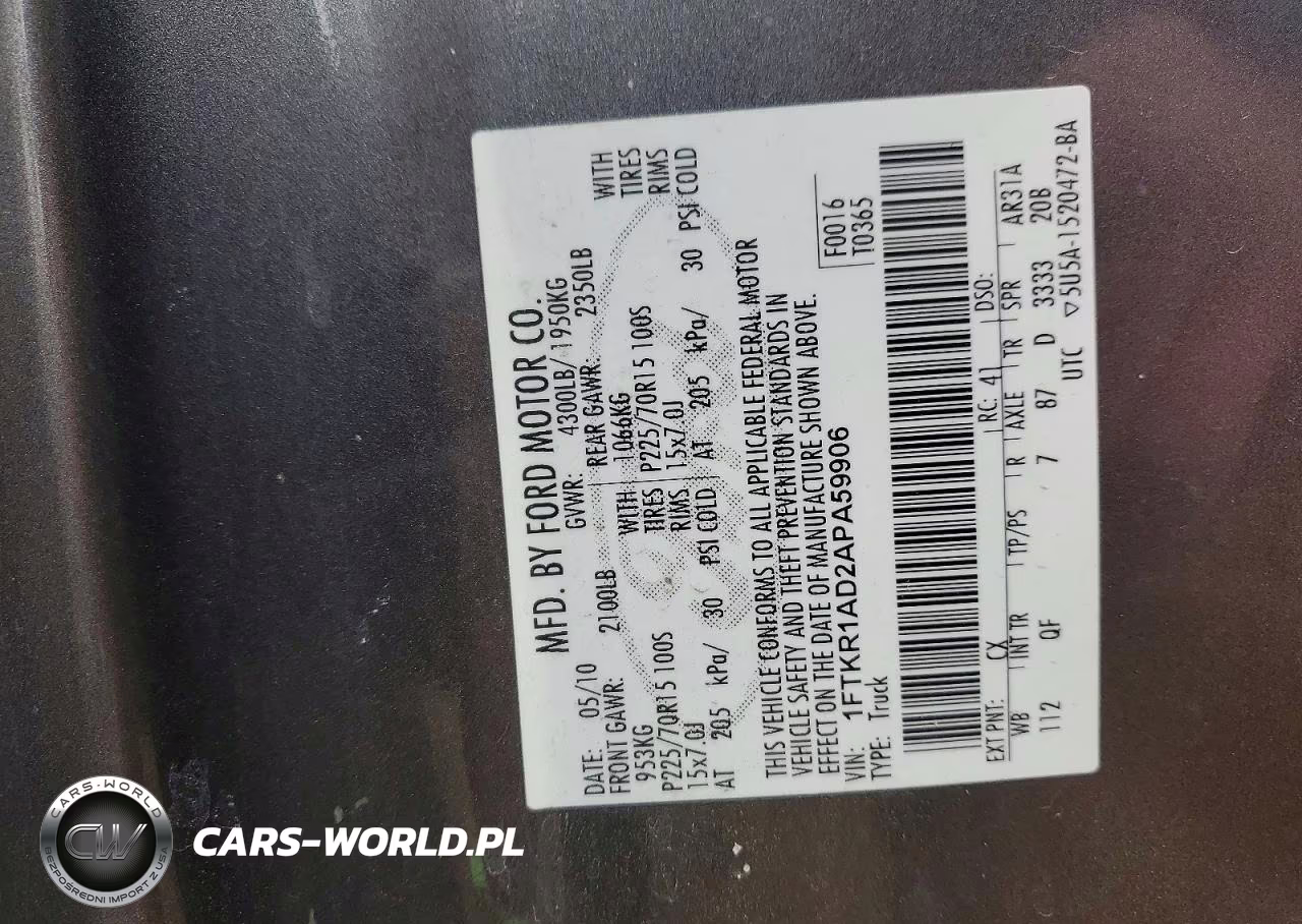 2010 Ford Ranger VIN:1FTKR1AD2APA59906 - 12