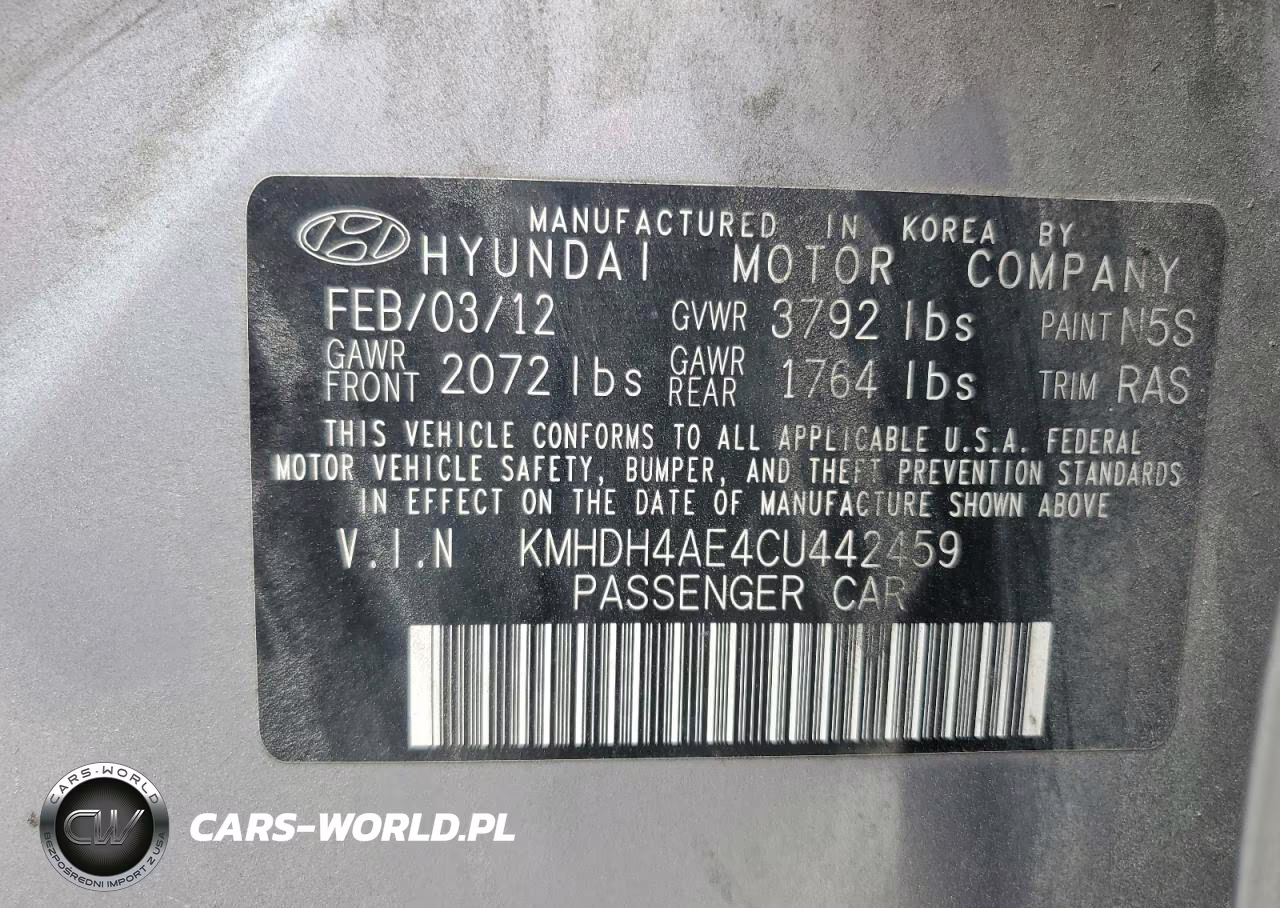 2012 Hyundai Elantra Gls VIN:KMHDH4AE4CU442459 - 12