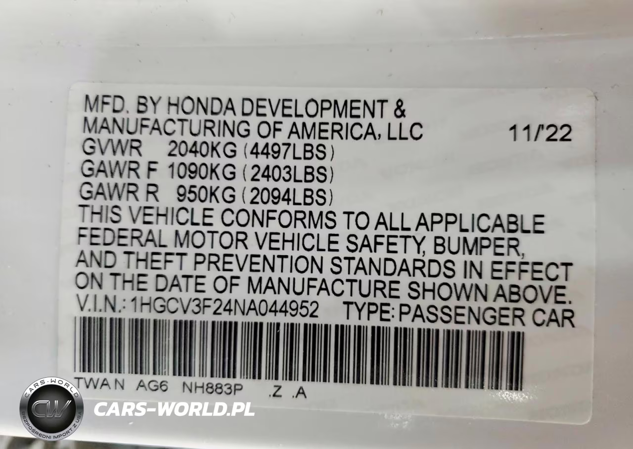 2022 Honda Accord Hybrid Sport VIN:1HGCV3F24NA044952 - 12