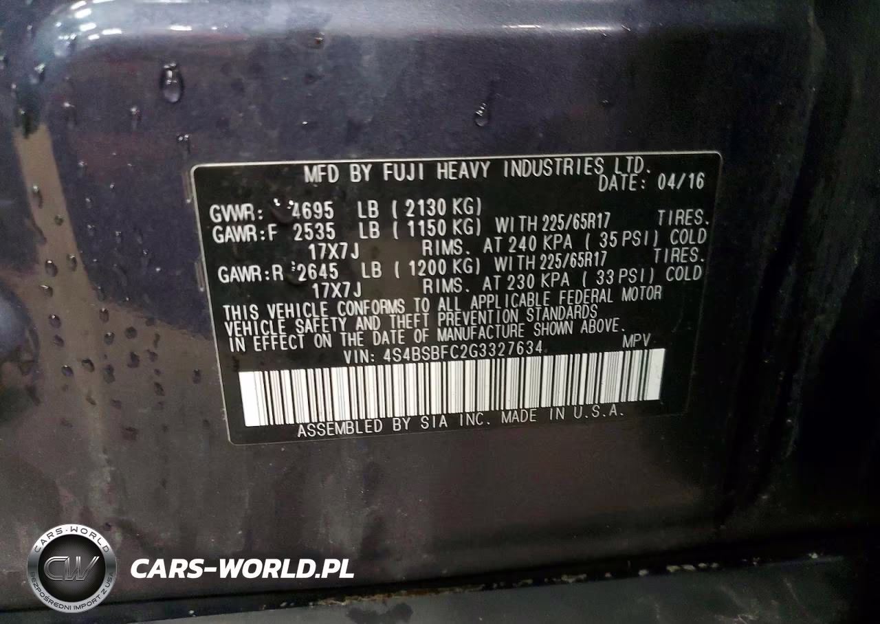 2016 Subaru Outback 2.5I Premium VIN:4S4BSBFC2G3327634 - 13