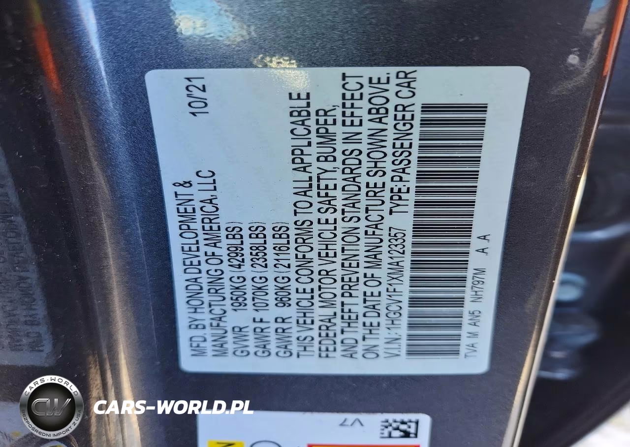 2021 Honda Accord Lx VIN:1HGCV1F1XMA123357 - 12