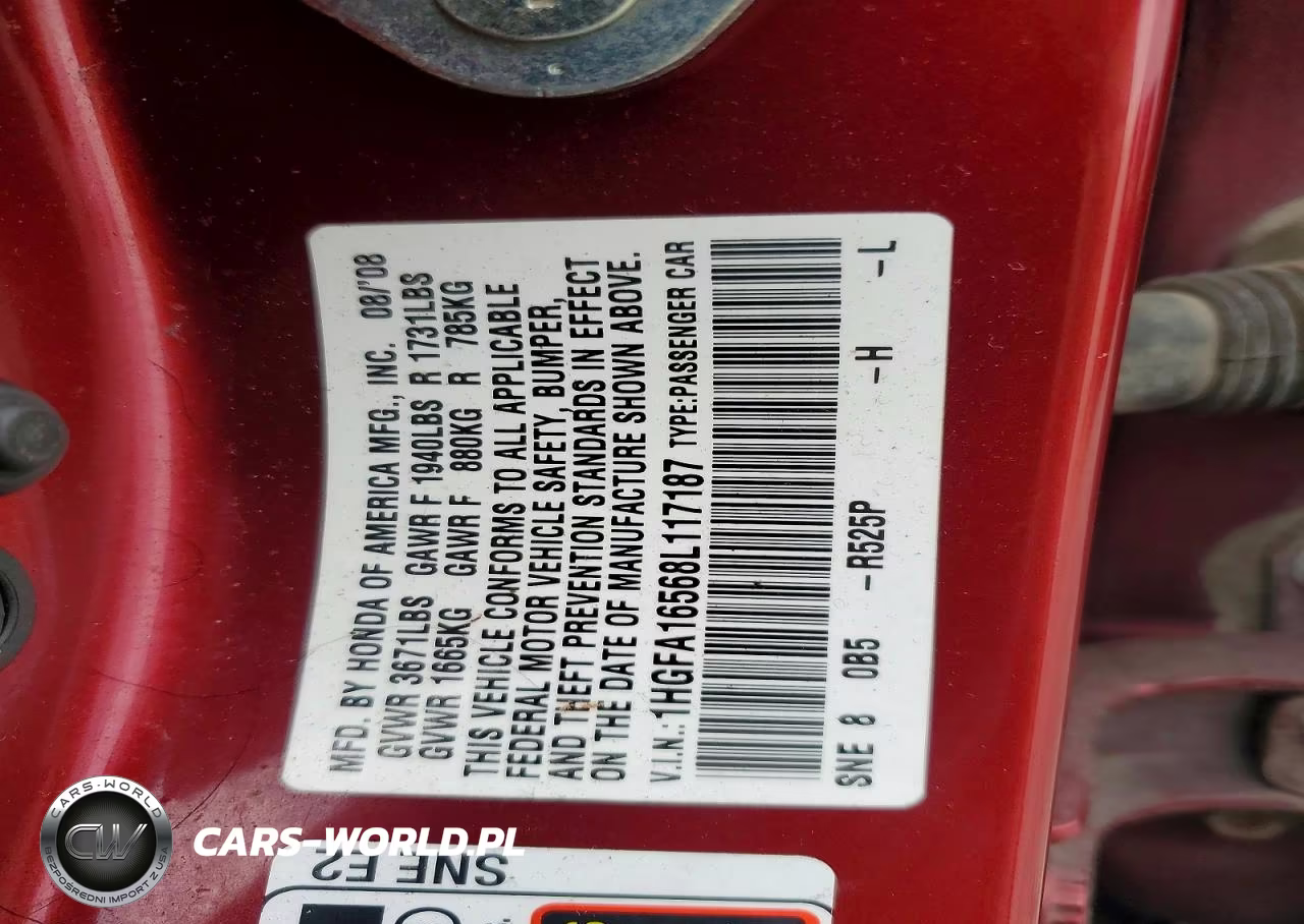 2008 Honda Civic Lx VIN:1HGFA16568L117187 - 12