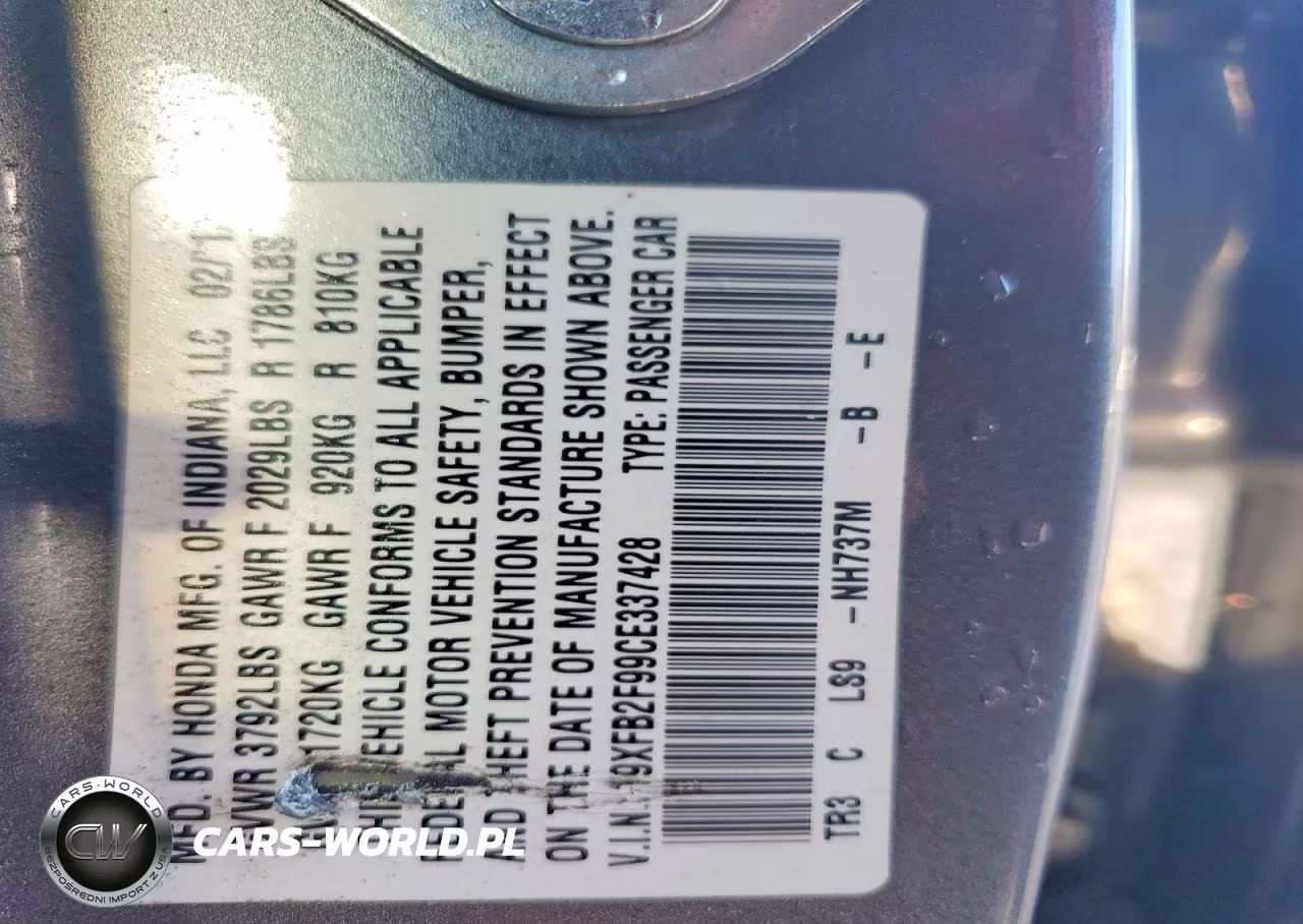 2012 Honda Civic Exl VIN:19XFB2F99CE337428 - 13