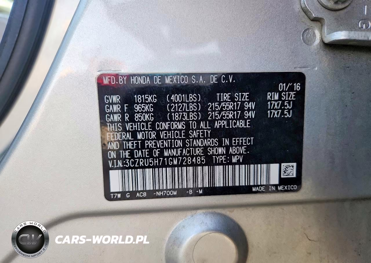 2016 Honda Hr-V Exl VIN:3CZRU5H71GM728485 - 12