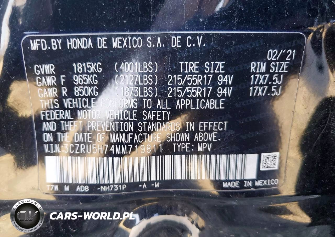 2021 Honda Hr-V Exl VIN:3CZRU5H74MM719811 - 14