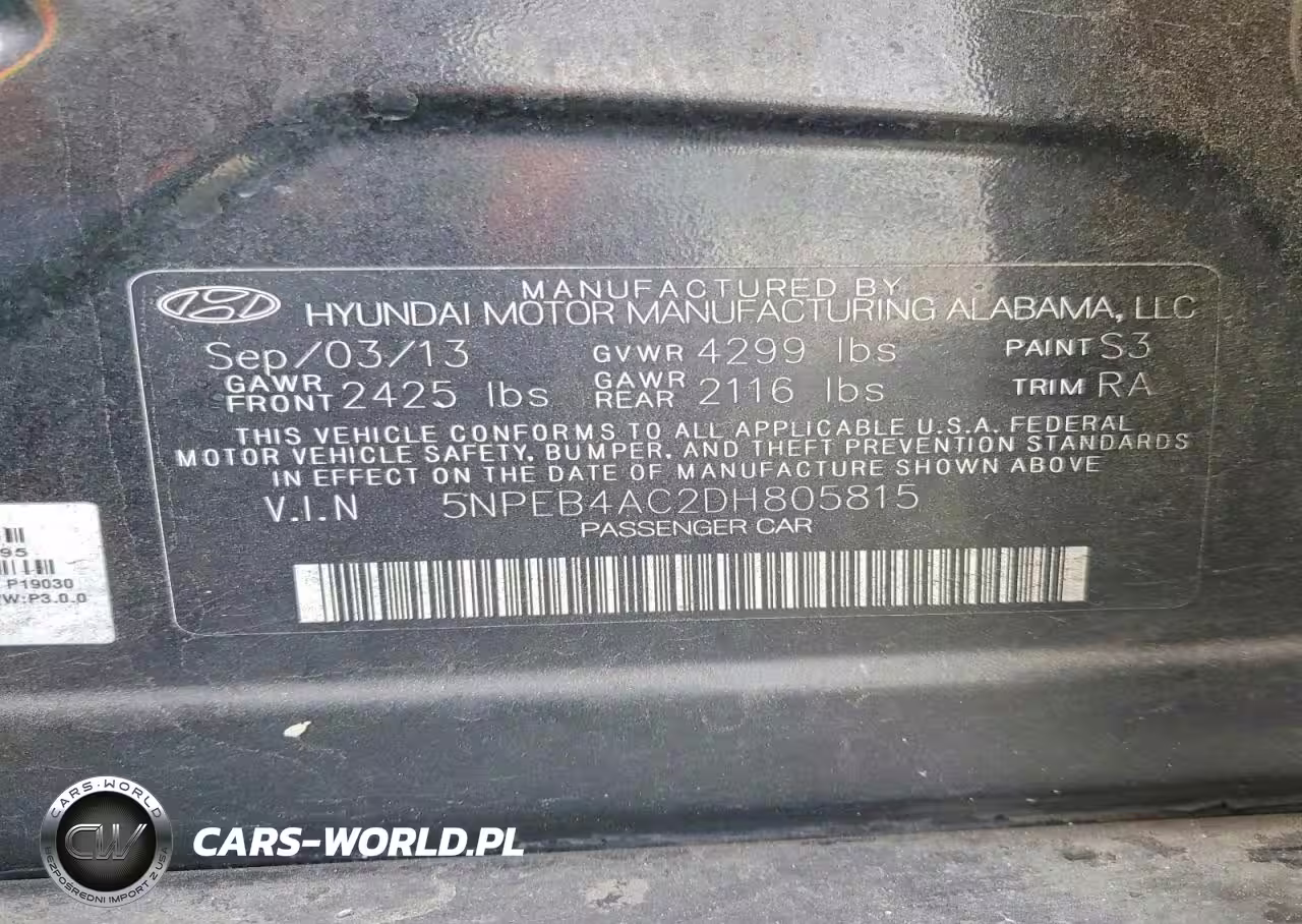 2013 Hyundai Sonata Gls VIN:5NPEB4AC2DH805815 - 12