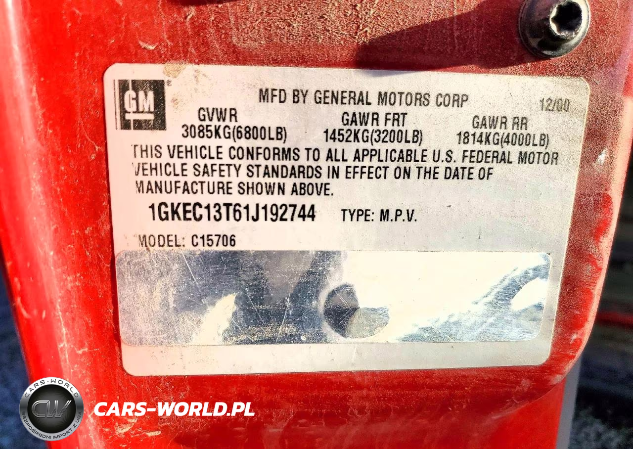 2001 GMC Yukon K1500 VIN:1GKEC13T61J192744 - 13