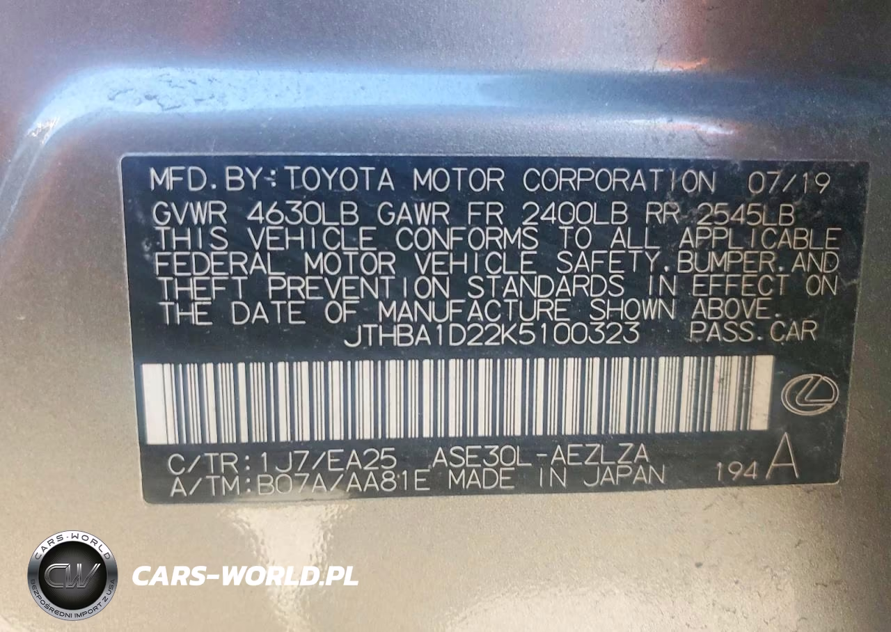 2019 Lexus Is 300 VIN:JTHBA1D22K5100323 - 12