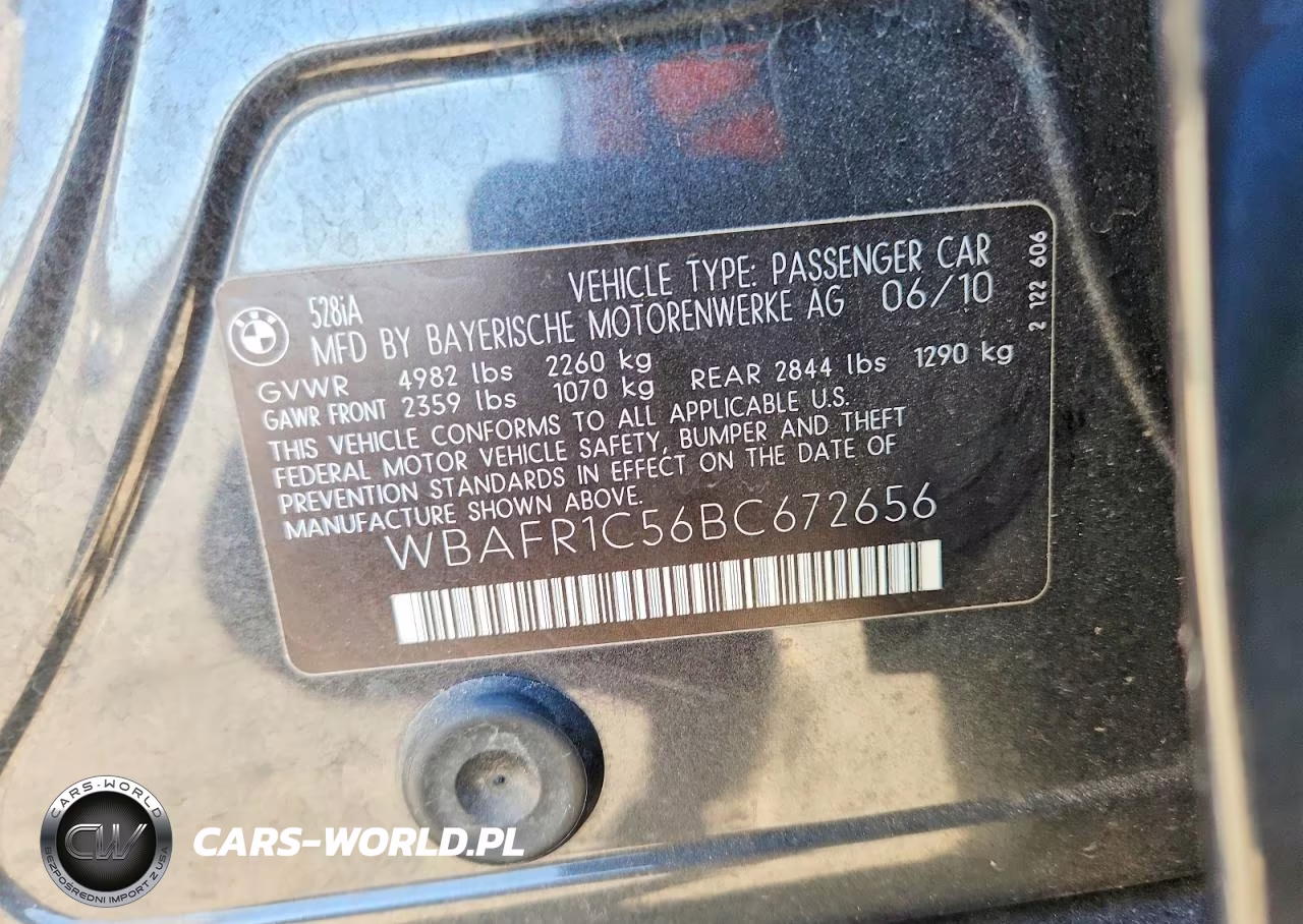 2011 BMW 528 I VIN:WBAFR1C56BC672656 - 12