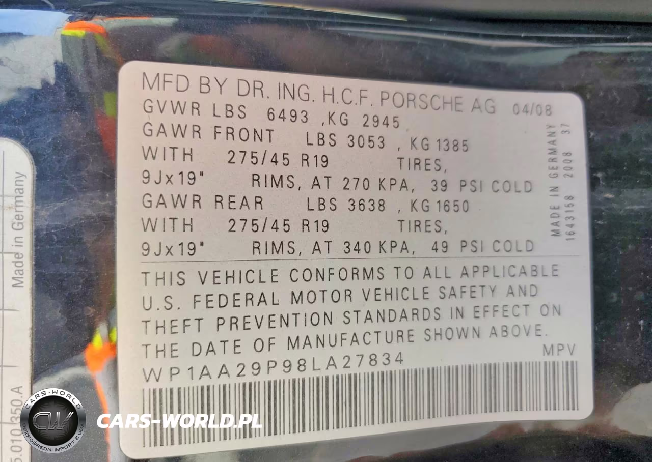 2008 Porsche Cayenne VIN:WP1AA29P98LA27834 - 13