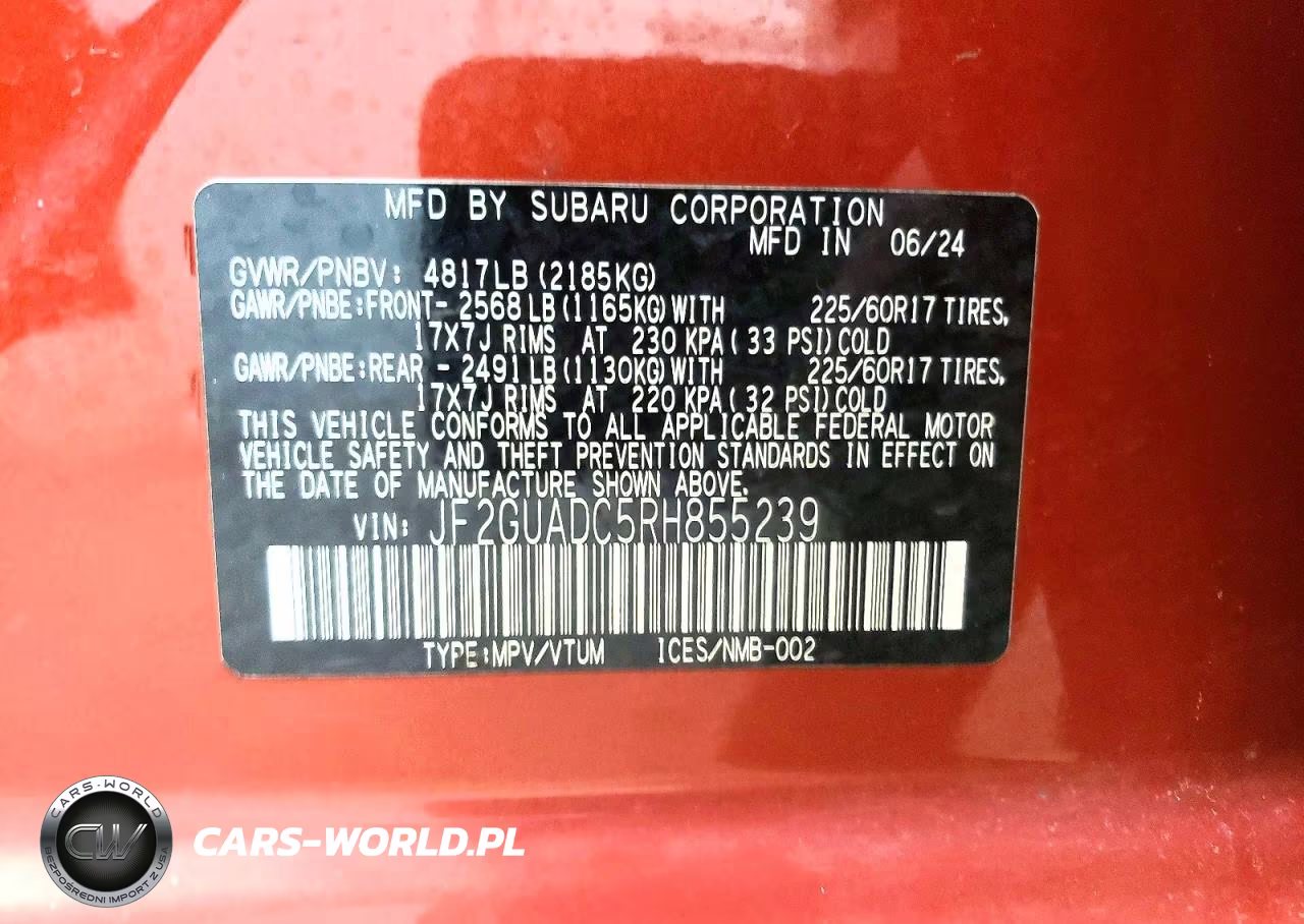 2024 Subaru Crosstrek Premium VIN:JF2GUADC5RH855239 - 13