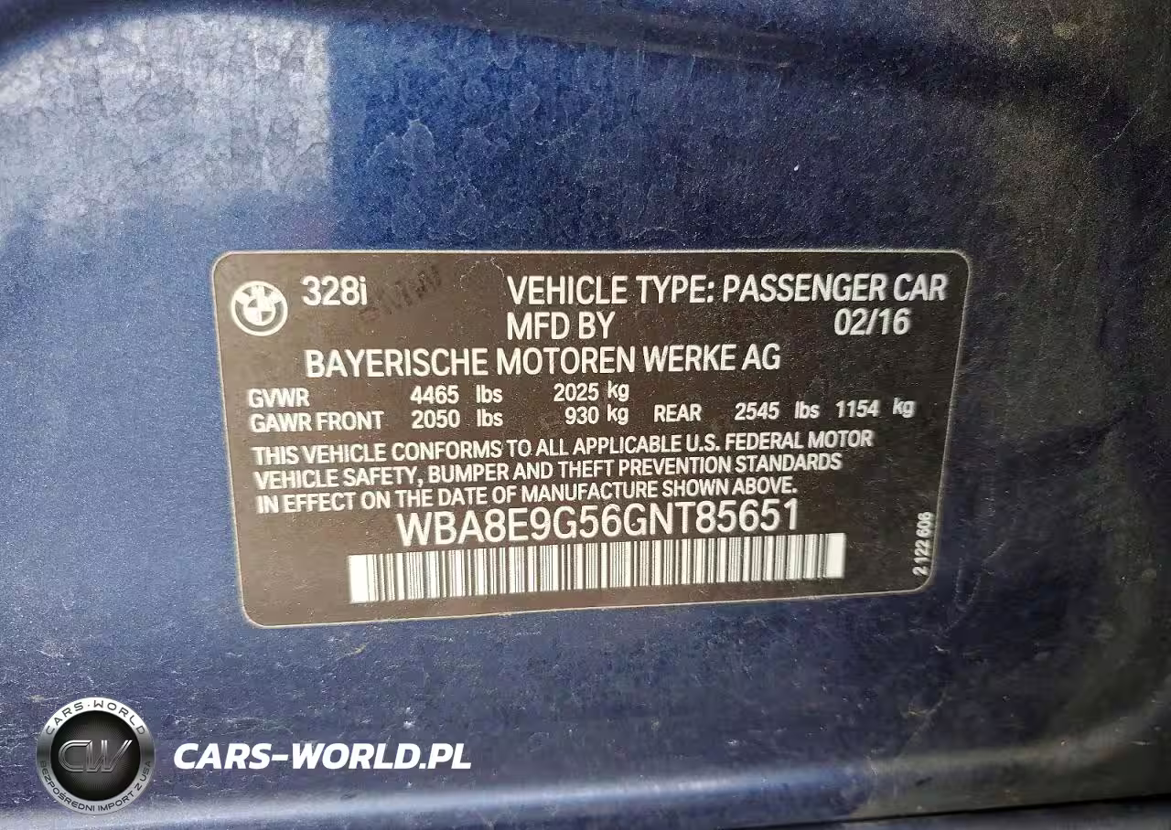2016 BMW 328 I Sulev VIN:WBA8E9G56GNT85651 - 12