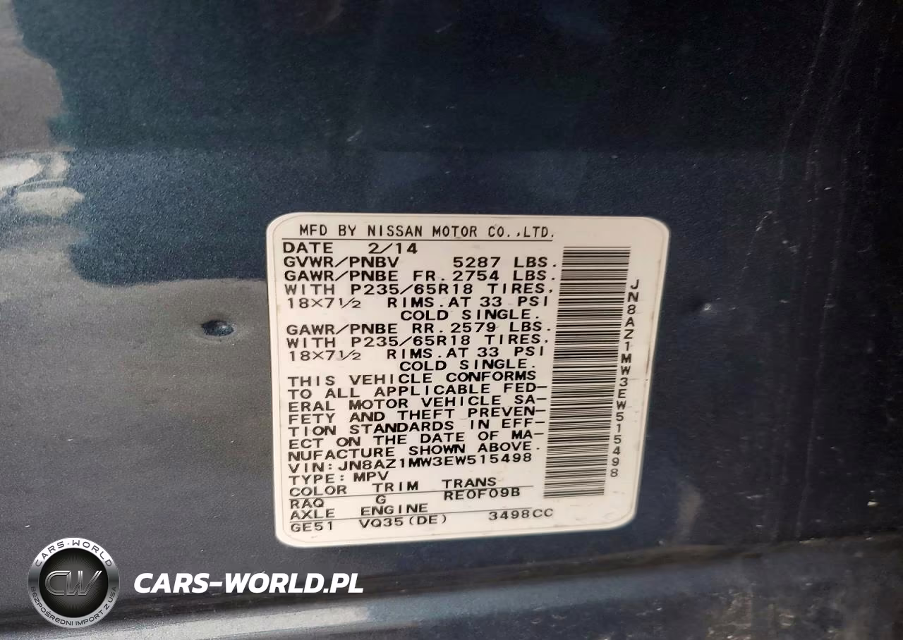 2014 Nissan Murano VIN:JN8AZ1MW3EW515498 - 13