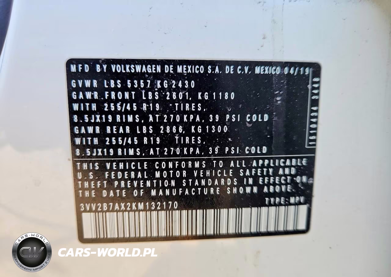 2019 Volkswagen Tiguan Se VIN:3VV2B7AX2KM132170 - 13