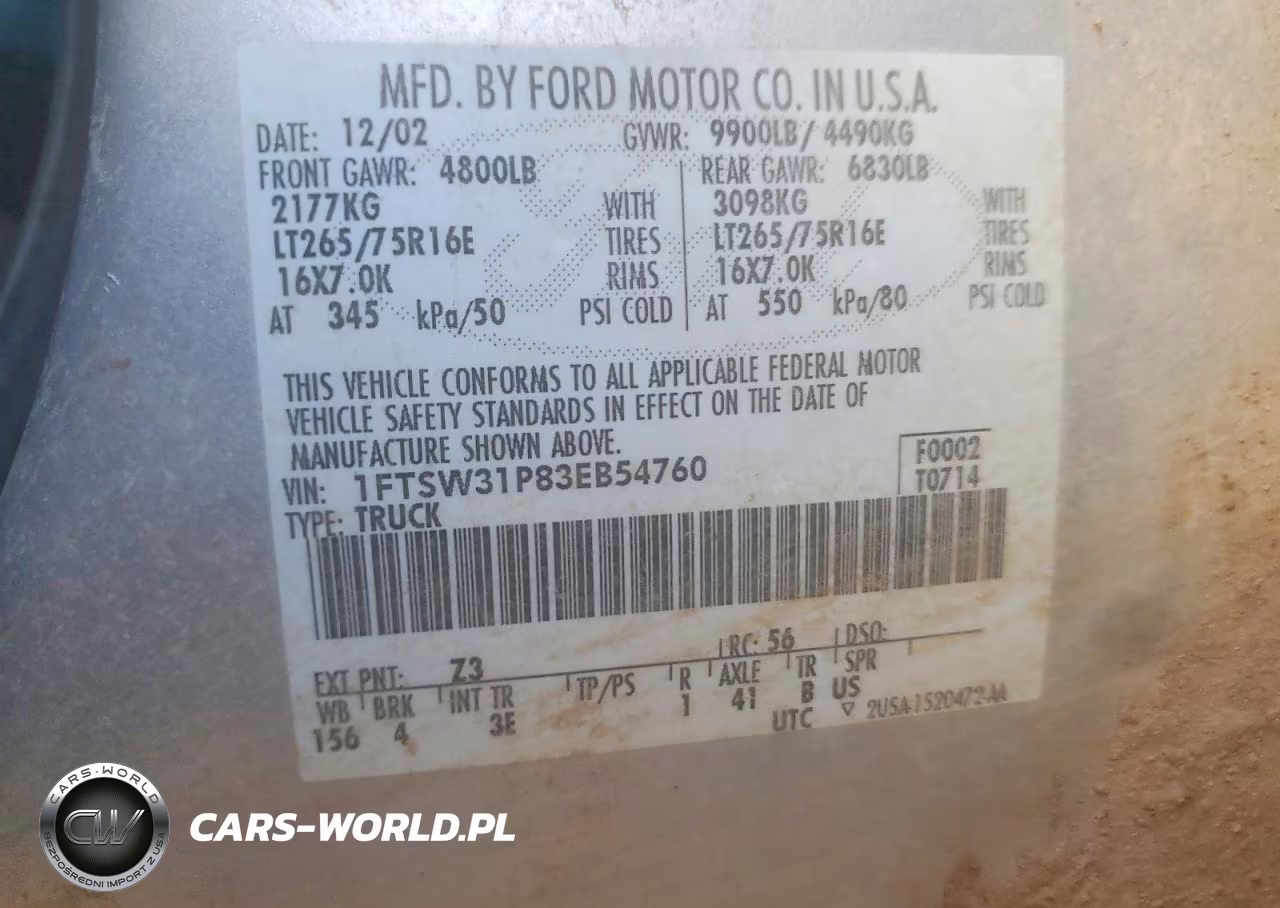 2003 Ford F350 Srw Super Duty VIN:1FTSW31P83EB54760 - 14
