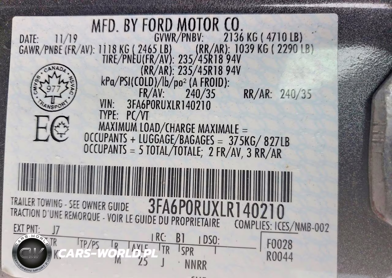 2020 Ford Fusion VIN:3FA6P0RUXLR140210 - 13