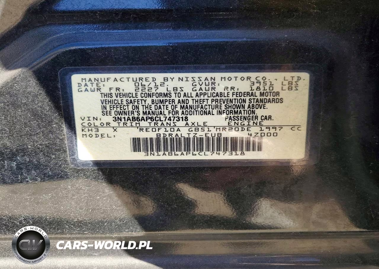 2012 Nissan Sentra 2.0 VIN:3N1AB6AP6CL747318 - 12