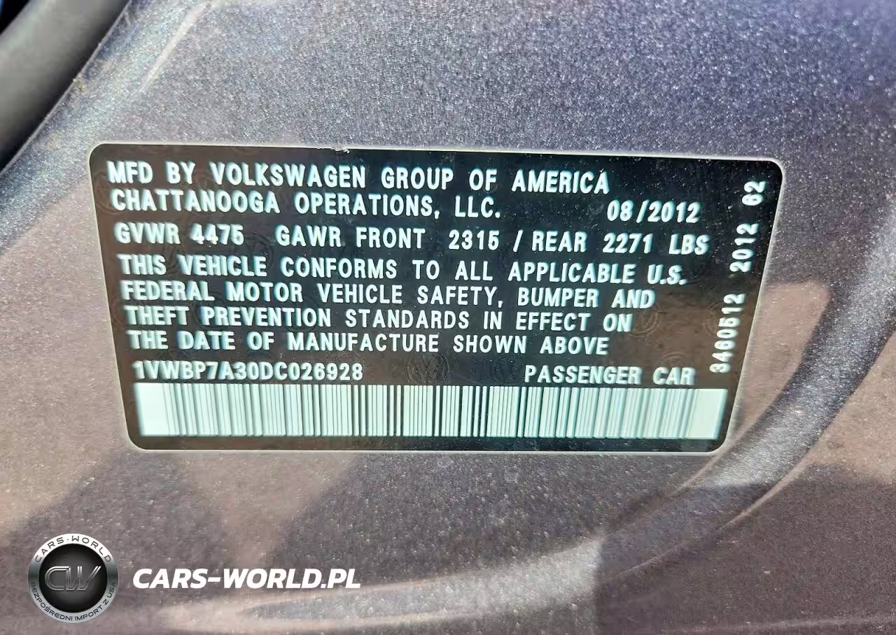 2013 Volkswagen Passat Se VIN:1VWBP7A30DC026928 - 13