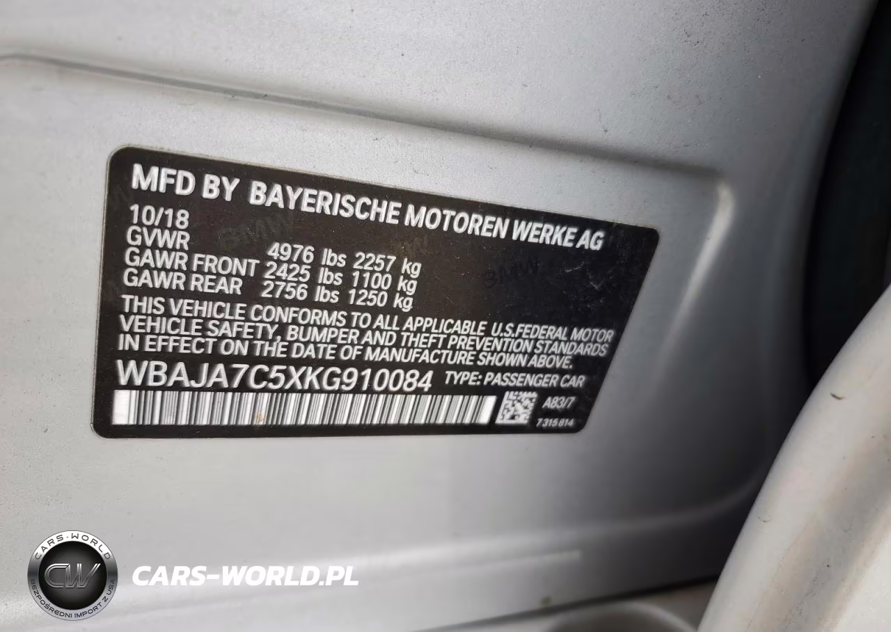 2019 BMW 530 Xi VIN:WBAJA7C5XKG910084 - 12