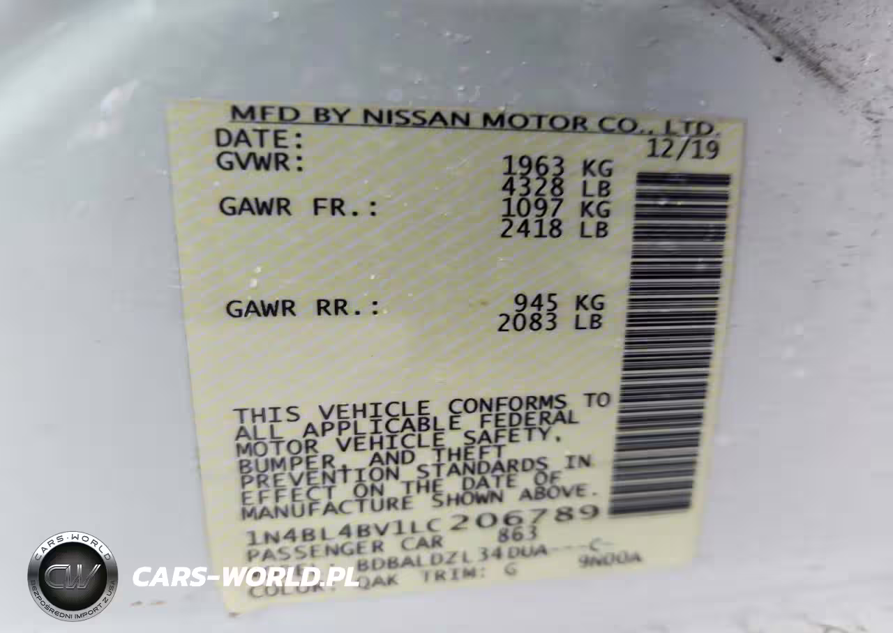 2020 Niss Altima S VIN:1N4BL4BV1LC206789 - 13