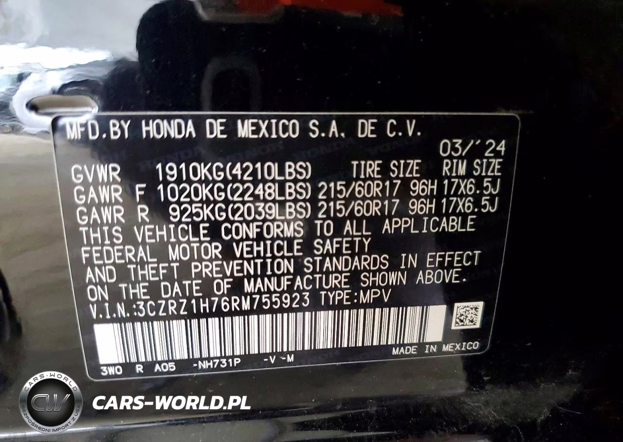 2024 Honda Hr-V Exl VIN:3CZRZ1H76RM755923 - 12