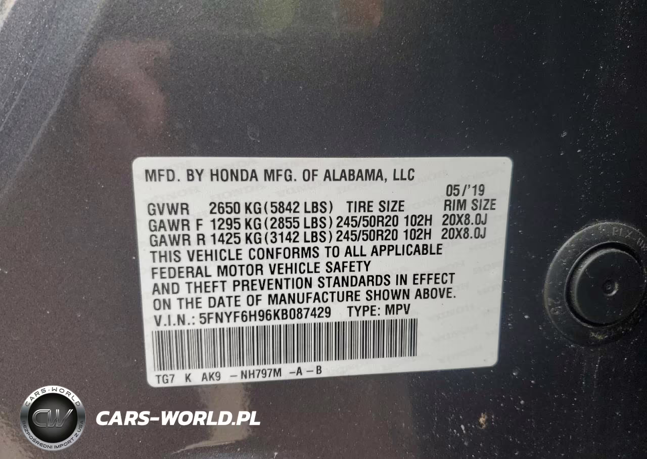 2019 Honda Pilot Touring VIN:5FNYF6H96KB087429 - 13