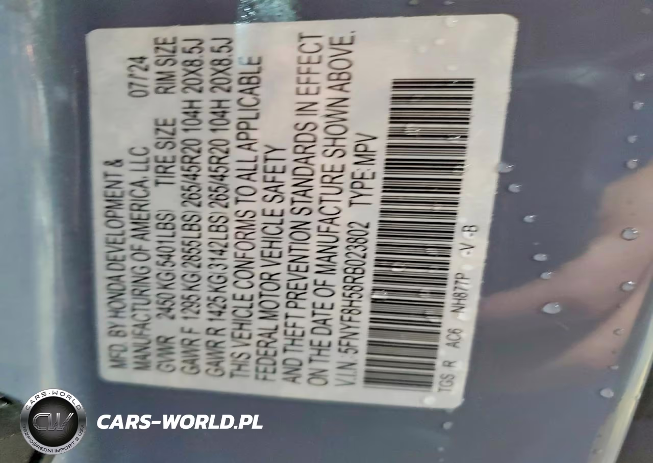 2024 Honda Passport Exl VIN:5FNYF8H58RB023802 - 13