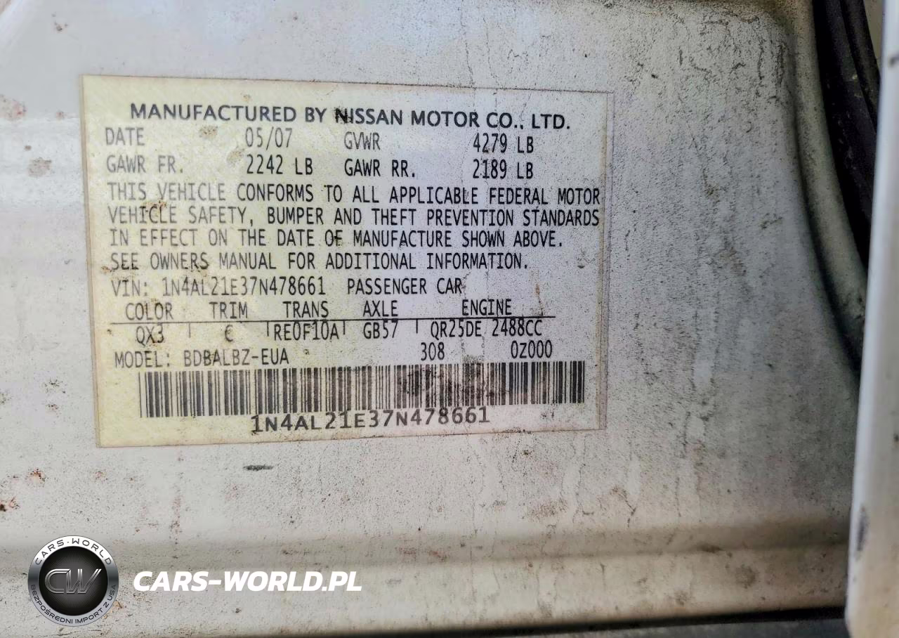 2007 Nissan Altima 2.5 VIN:1N4AL21E37N478661 - 12