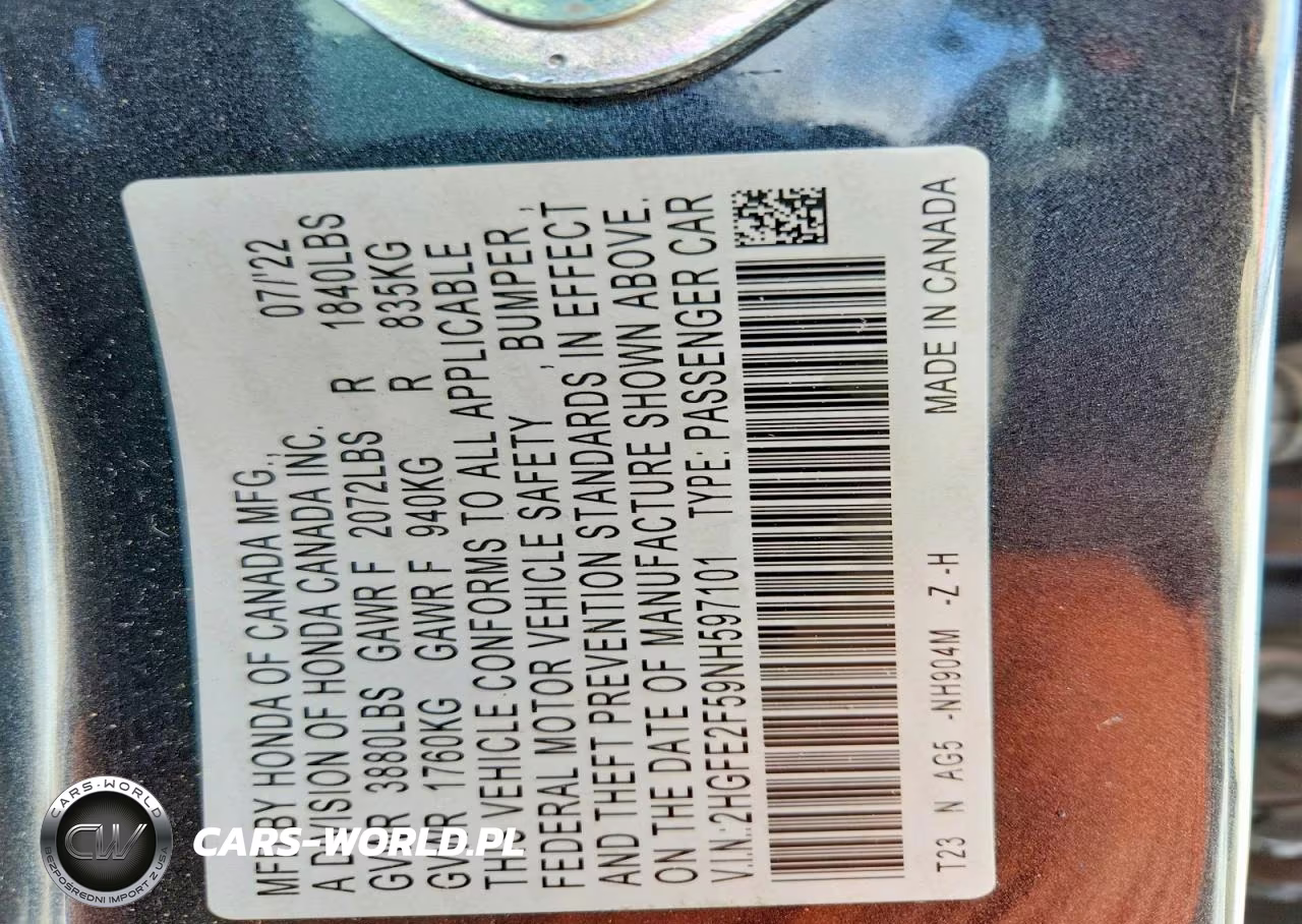 2022 Honda Civic Sport VIN:2HGFE2F59NH597101 - 12