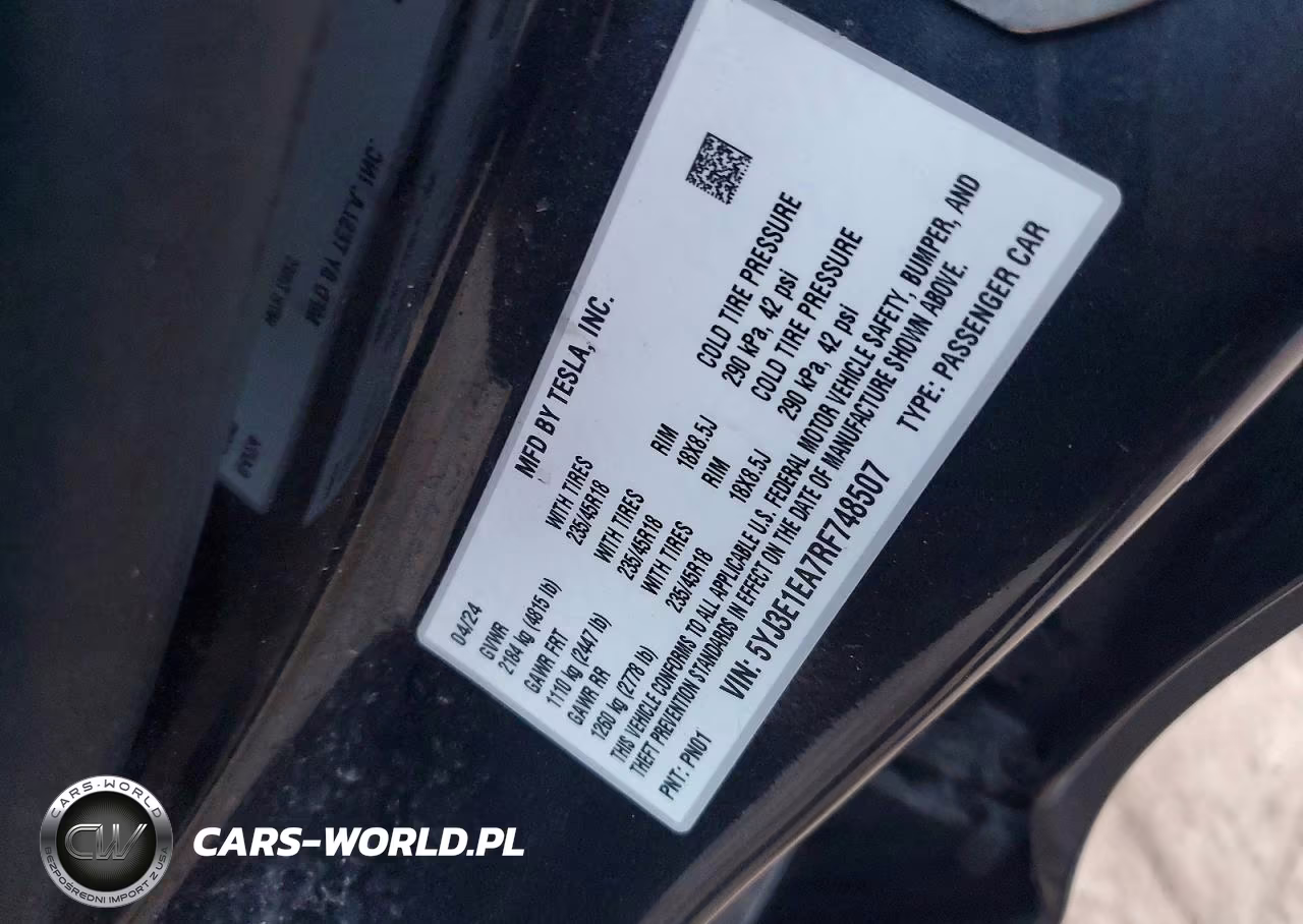 2024 Tesla Model 3 VIN:5YJ3E1EA7RF748507 - 12