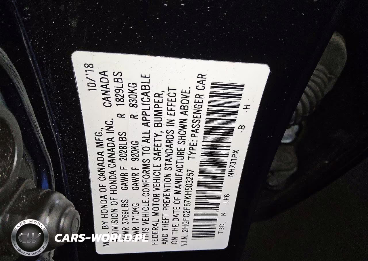 2019 Honda Civic Lx VIN:2HGFC2F67KH503257 - 12