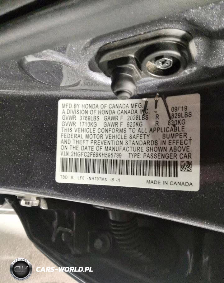 2019 Honda Civic Lx VIN:2HGFC2F68KH595799 - 12