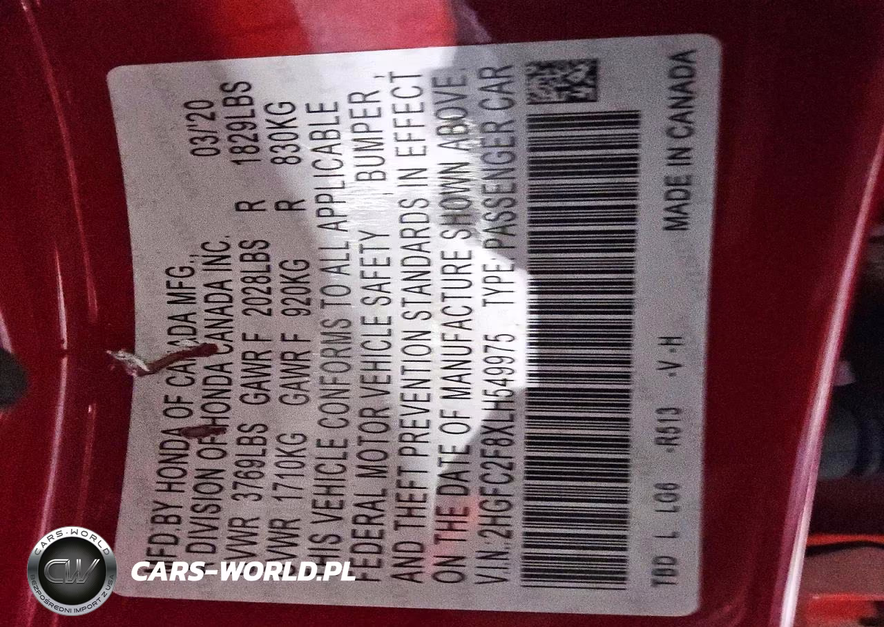 2020 Honda Civic Sport VIN:2HGFC2F8XLH549975 - 12