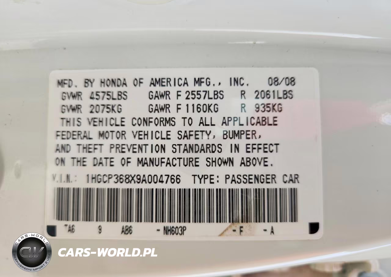 2009 Honda Accord Exl VIN:1HGCP368X9A004766 - 13